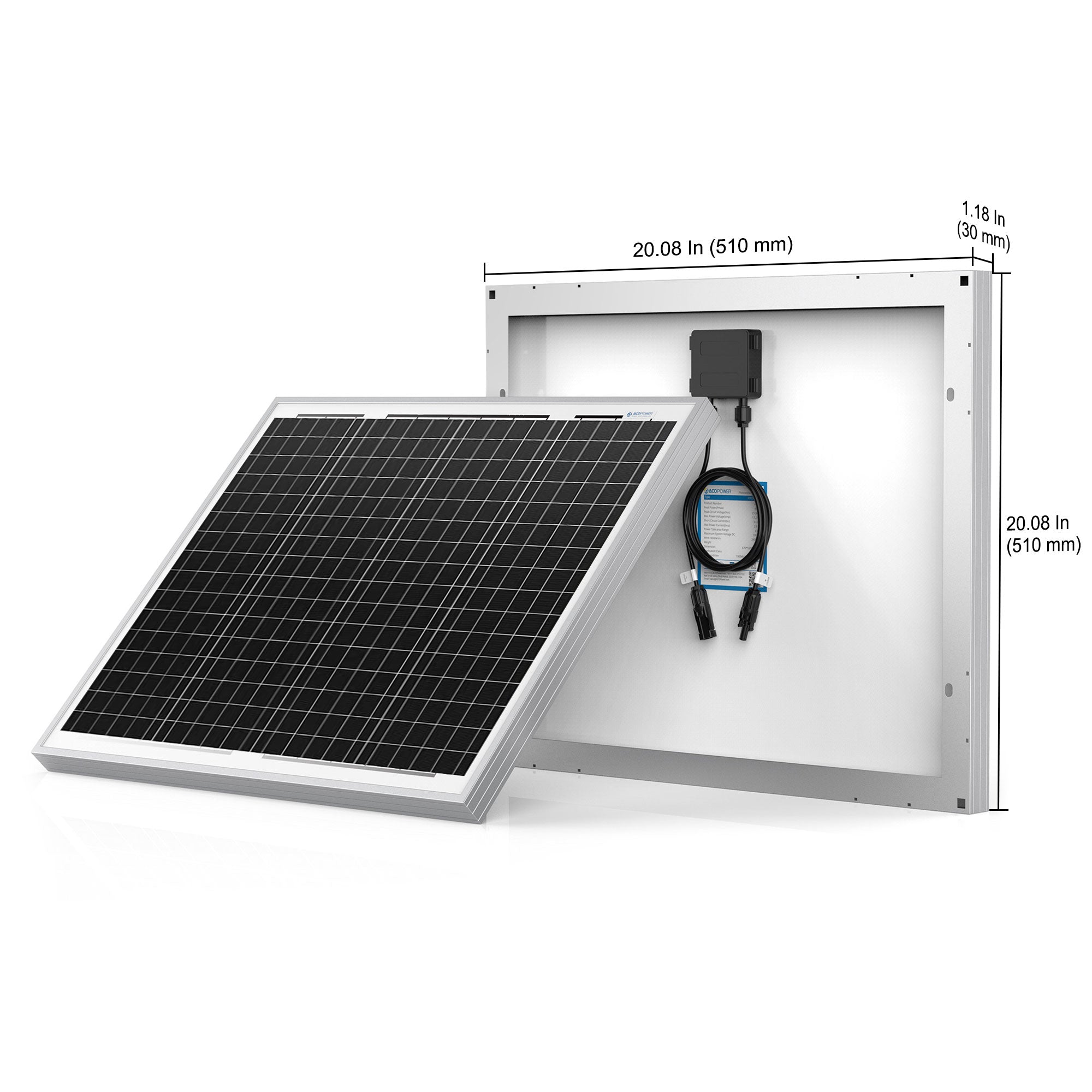 ACOPower 50W Solar Charger Kit — 12V, with 10A Charge Controller and Alligator Clips