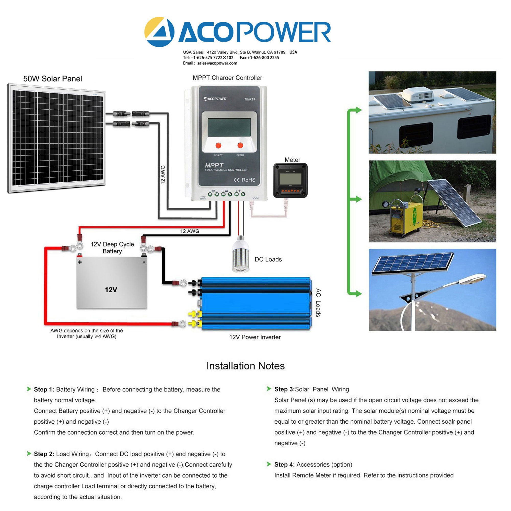ACOPower 50W Solar Charger Kit — 12V, with 10A Charge Controller and Alligator Clips